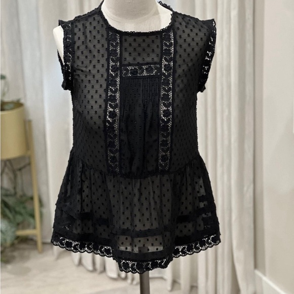 Red Valentino Black Sleeveless sheer Lace & Mesh Blouse Size 40 babydoll style - Picture 1 of 10